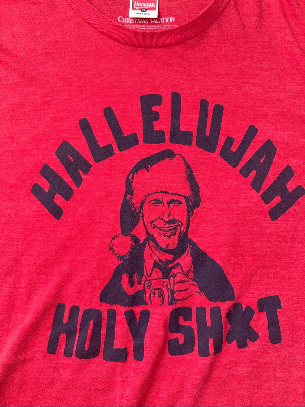 HOMAGE - Christmas Vacation Red Crewneck Graphic Tee with Black Holiday Print